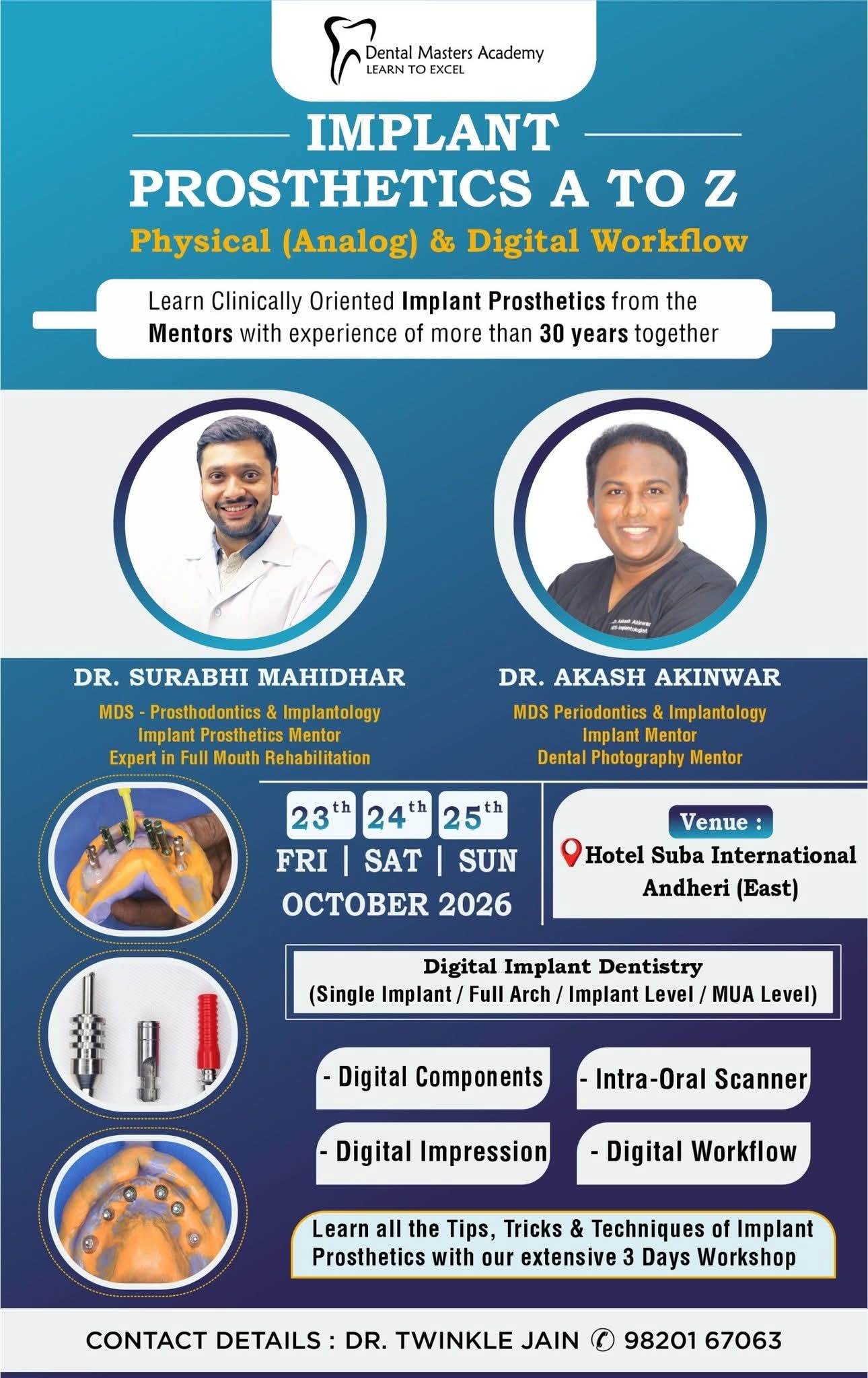 Implant Prosthetics — single implants to full mouth (3 days, Mumbai)