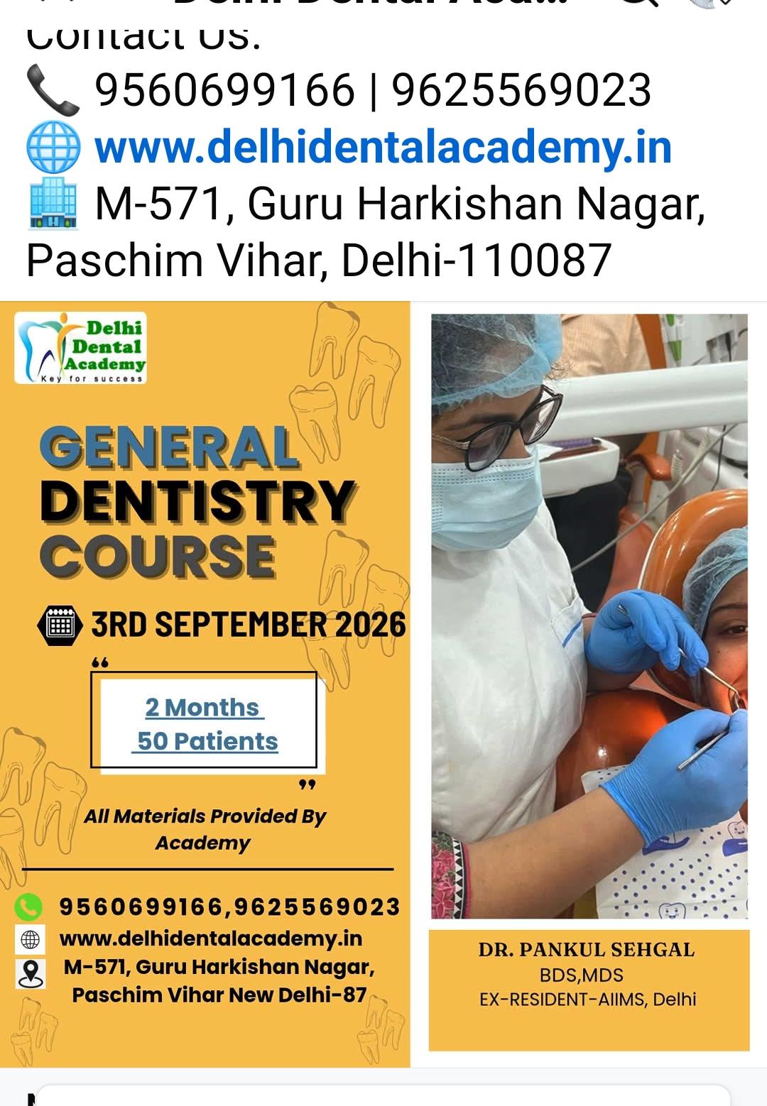 General Dentistry Course — 2 Months, 50 Patients