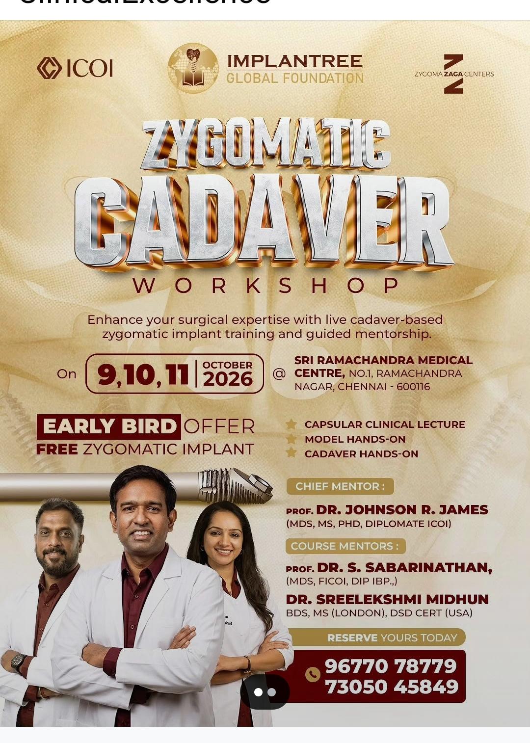Zygomatic Cadaver Workshop — 3 Days Hands-On, Chennai