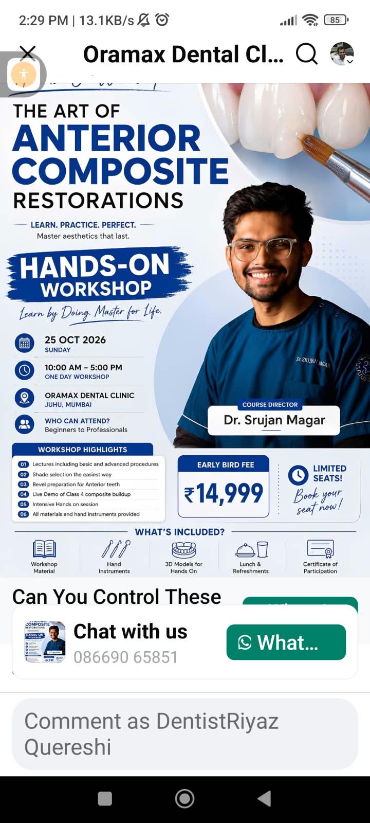The Art of Anterior Composite Restorations — 1-Day Hands-On Workshop, Juhu Mumbai