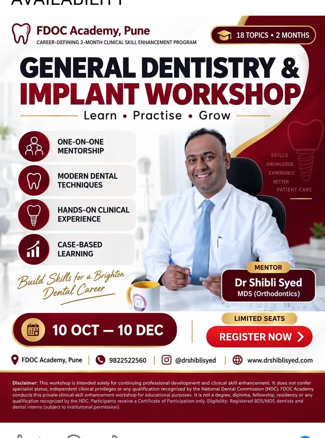 General Dentistry & Implant Workshop — 2-Month Clinical Skill Enhancement Programme