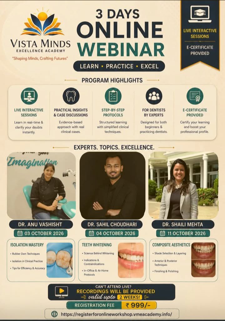 3-Day Online Webinar Series — Isolation, Teeth Whitening & Composite Aesthetics (Vista Minds Excellence Academy)