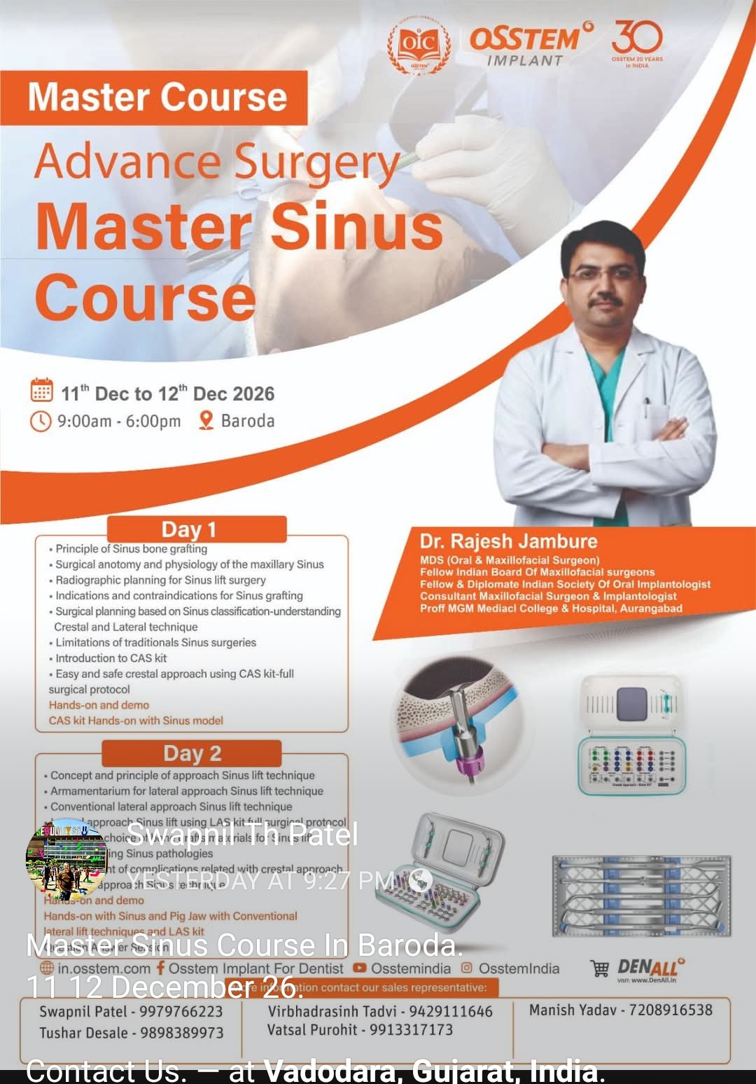 Master Sinus Course — Advance Surgery (Osstem, Baroda)