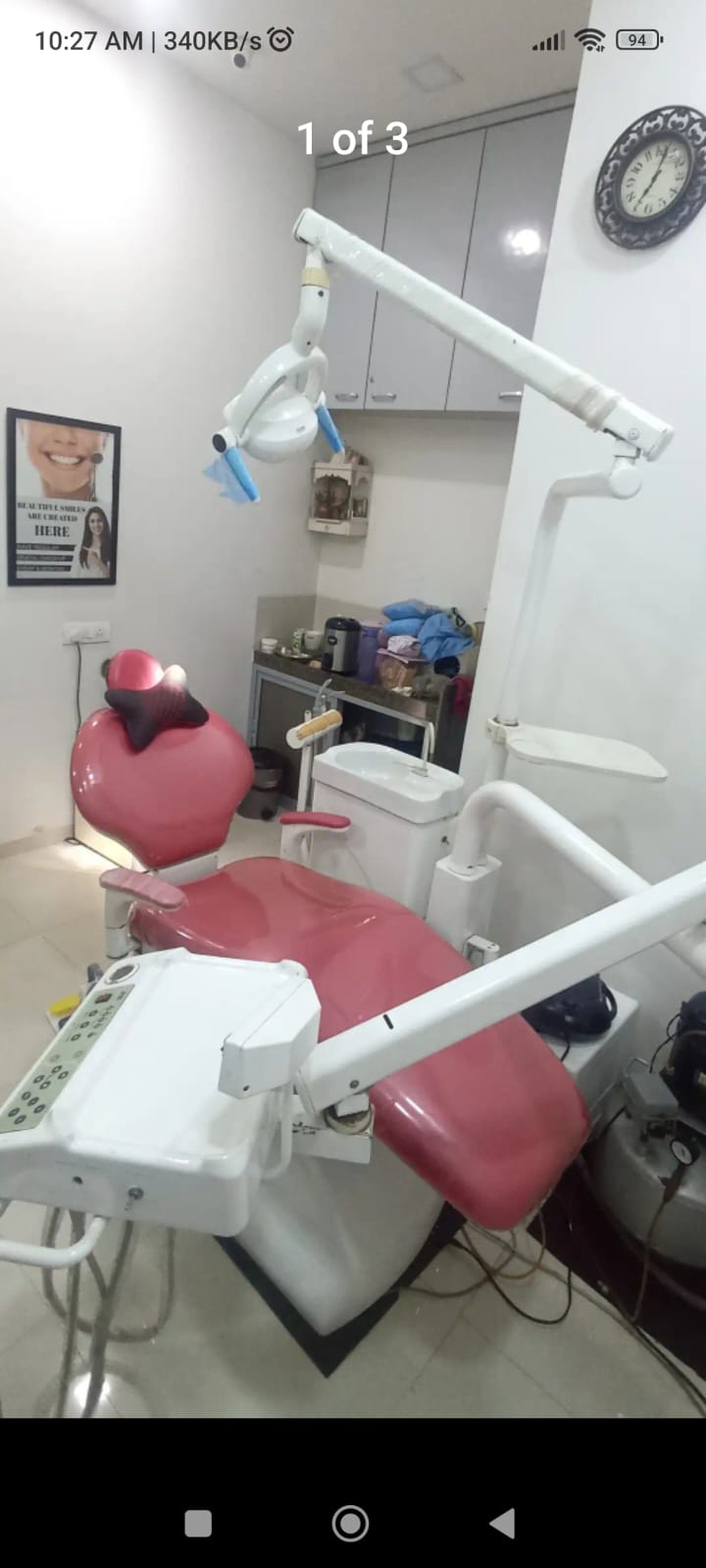Complete dental setup — chair, stool, compressor & suction