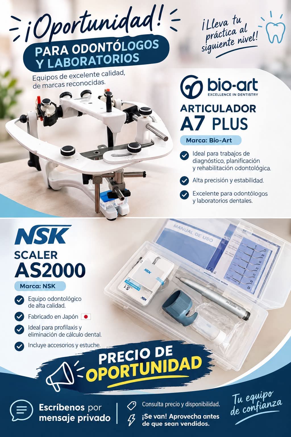 Articulador Bio-Art A7 Plus y scaler NSK AS2000